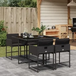 vidaXL - Tuinset zwart kussens - Poly rattan en staal - 110x106 cm - 5 stuks