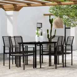 vidaXL - Tuinset zwart PVC rattan en staal - 140x70 cm - 7 stuks