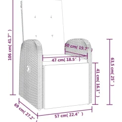 vidaXL - Tuinstoelen - Grijs - Poly rattan - 2 stuks - Verstelbaar - Met kussens