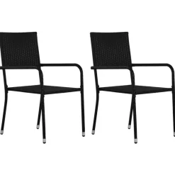 vidaXL - Tuinstoelen - Stapelbaar - Zwart - Poly rattan - 2 stuks