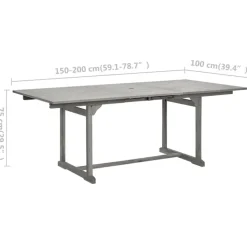 vidaXL - Tuintafel - Grijs - Massief acaciahout - (150-200)x100x75 cm
