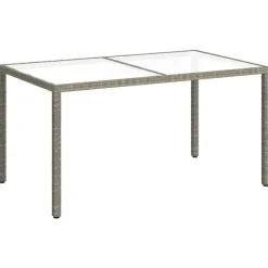 vidaXL - Tuintafel - Grijs - Gehard glas en poly rattan - 150 x 90 x 75 cm