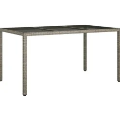 vidaXL - Tuintafel - Grijs - Gehard glas en poly rattan - 150 x 90 x 75 cm