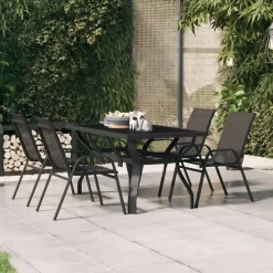 vidaXL - Tuintafel - Zwart - Staal en glas - 140 x 70 x 70 cm