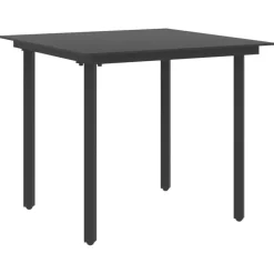 vidaXL - Tuintafel - Zwart - Staal en glas - 80 x 80 x 74 cm