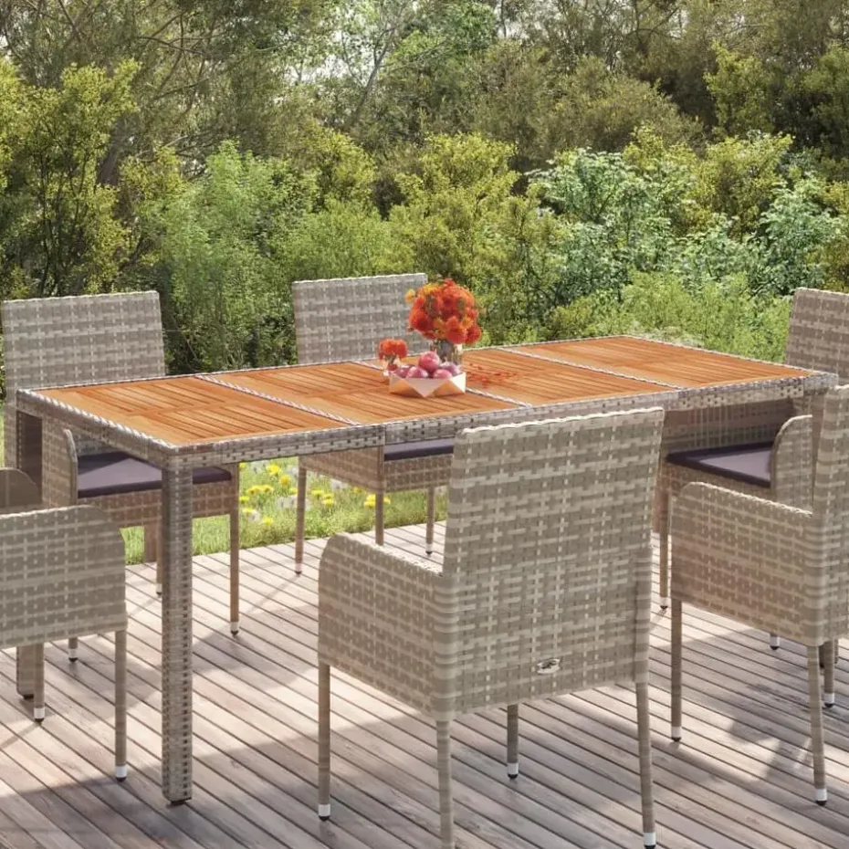 vidaXL - Tuintafel Met Houten Blad - Grijs - Poly rattan - 190 x 90 x 75 cm