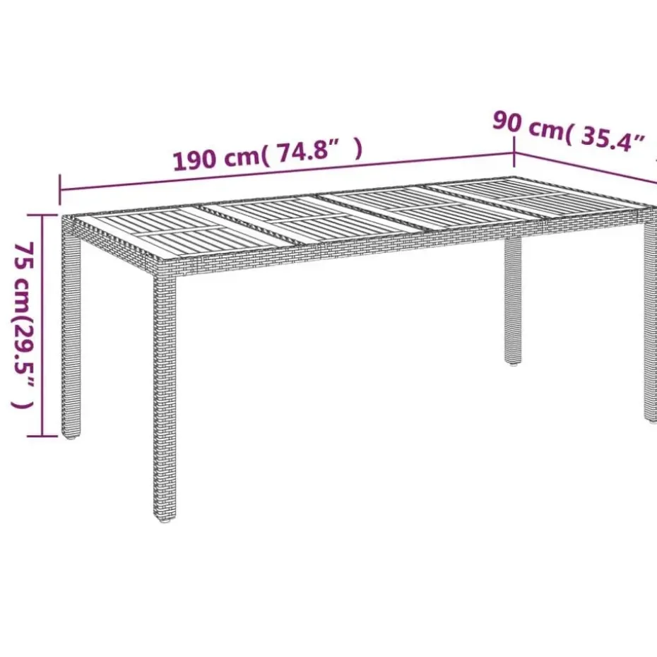 vidaXL - Tuintafel Met Houten Blad - Grijs - Poly rattan - 190 x 90 x 75 cm