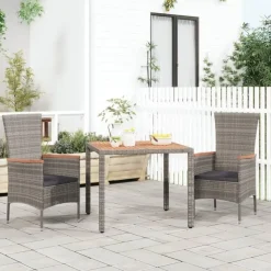 vidaXL - Tuintafel Met Houten Blad - Grijs - Poly rattan en acaciahout