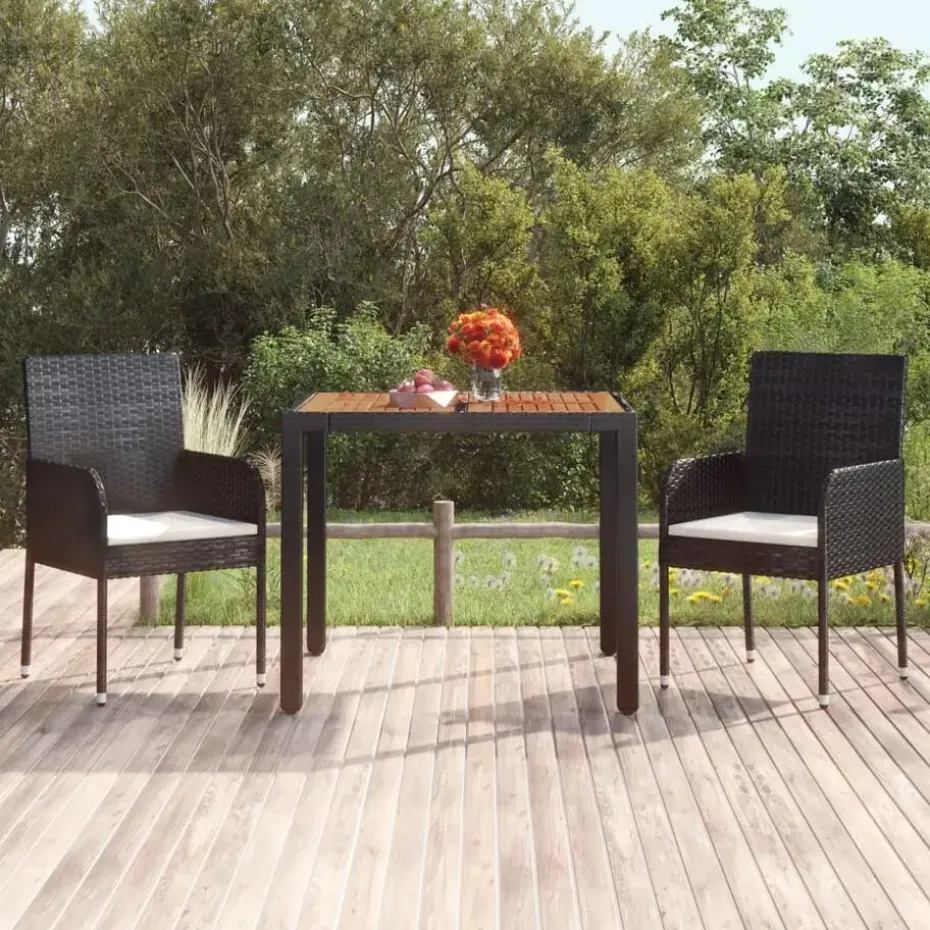 vidaXL - Tuintafel Met Houten Blad - Zwart - Poly rattan - 90 x 90 x 75 cm