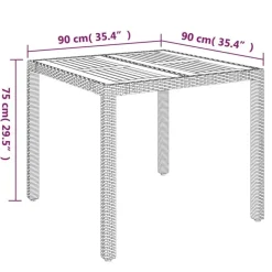 vidaXL - Tuintafel Met Houten Blad - Zwart - Poly rattan - 90 x 90 x 75 cm