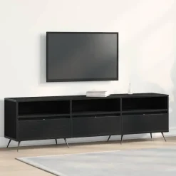 vidaXL - TV-meubel 3 vakken 3 deuren - Zwart eiken - Hout - 150x30x44.5 cm