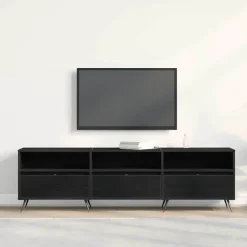 vidaXL - TV-meubel 3 vakken 3 deuren - Zwart eiken - Hout - 150x30x44.5 cm