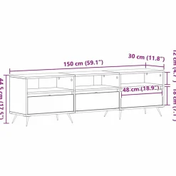 vidaXL - TV-meubel 3 vakken 3 deuren - Zwart eiken - Hout - 150x30x44.5 cm