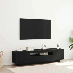 vidaXL - TV-meubel met 3 deuren - Zwart eiken - Bewerkt hout - 160x35x40 cm