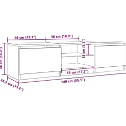 vidaXL - TV-meubel met glas legplank en 2 deuren - Zwart eiken - 140x40x35.5 cm