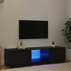 vidaXL - TV-meubel met glas legplank en 2 deuren - Zwart eiken - 140x40x35.5 cm