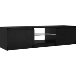 vidaXL - TV-meubel met glas legplank en 2 deuren - Zwart eiken - 140x40x35.5 cm