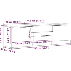 vidaXL - TV-meubel met lade en 2 deuren - Zwart eiken - Hout - 140x35x40 cm