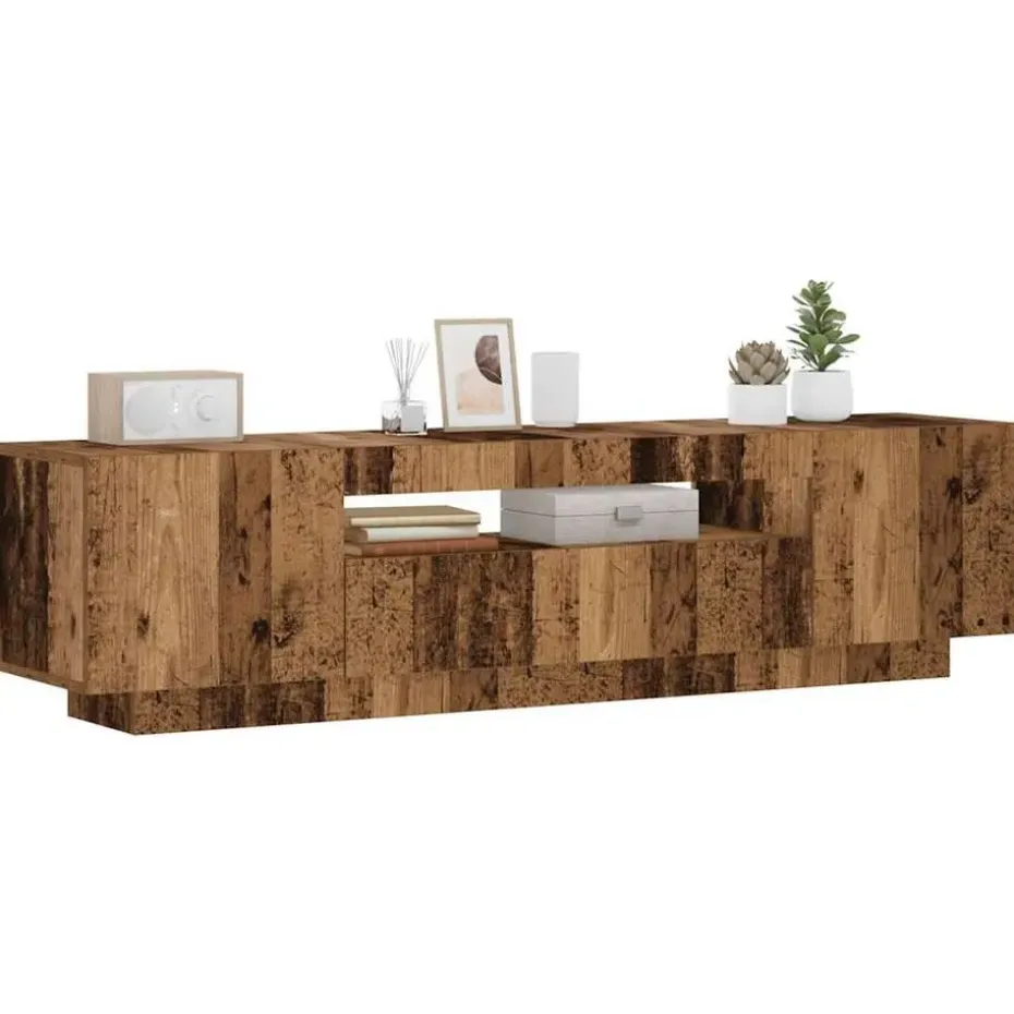 vidaXL - TV-meubel met LED en 3 deuren - Oud hout - 160x35x40 cm