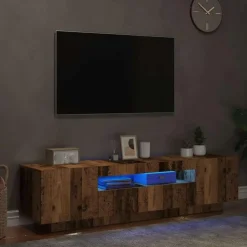 vidaXL - TV-meubel met LED en 3 deuren - Oud hout - 160x35x40 cm