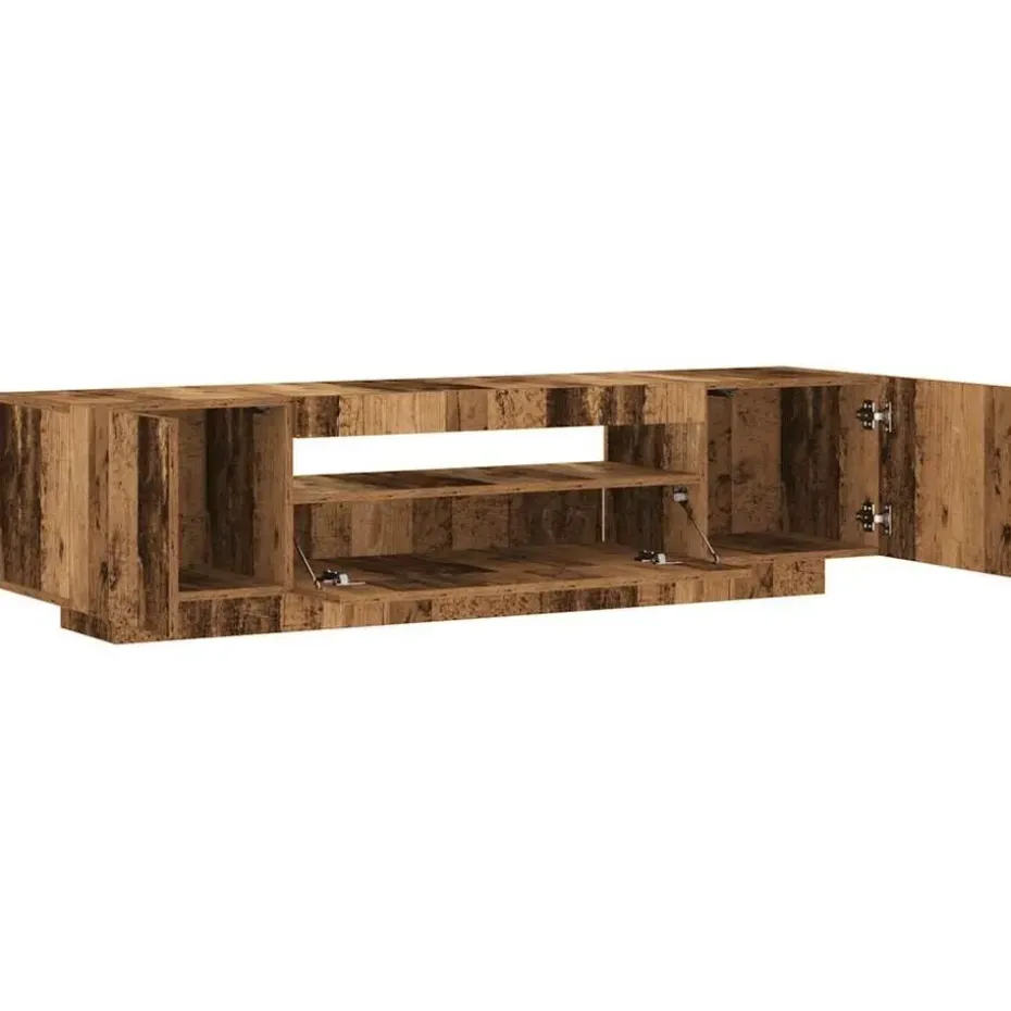 vidaXL - TV-meubel met LED en 3 deuren - Oud hout - 160x35x40 cm