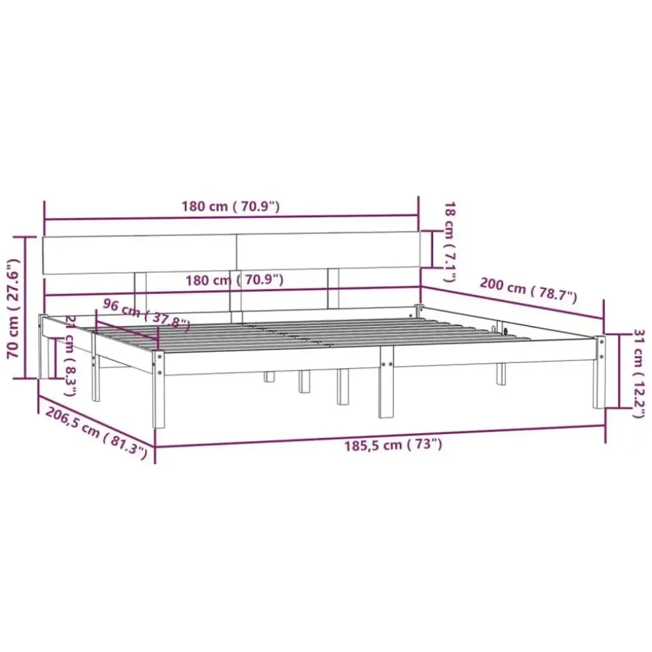 vidaXL - Tweepersoonsbed met hoofdbord - Massief grenenhout - 180x200 cm