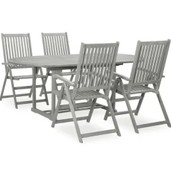 vidaXL - verstelbaar Tuinset 4-zits grijs massief acaciahout - (150-200)x100 cm