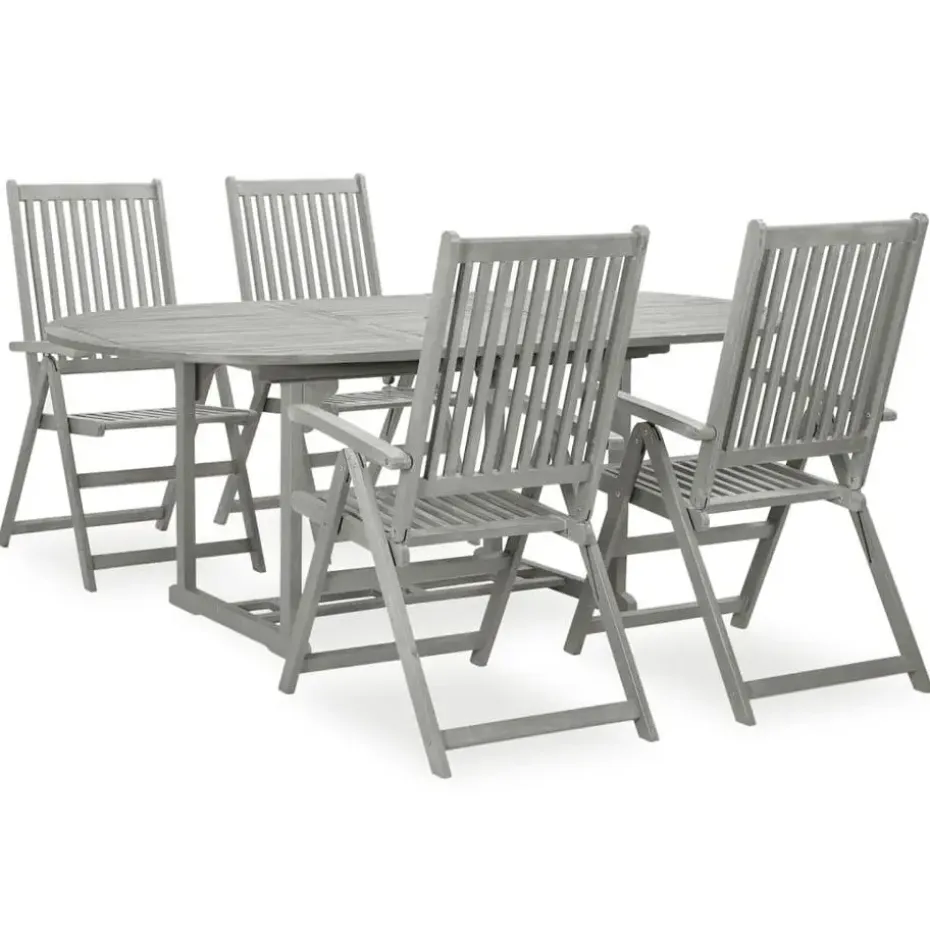 vidaXL - verstelbaar Tuinset 4-zits grijs massief acaciahout - (150-200)x100 cm