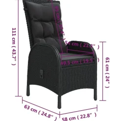 vidaXL - Verstelbaar Tuinset met zwart kussens - Poly rattan en bruin - 5 stuks