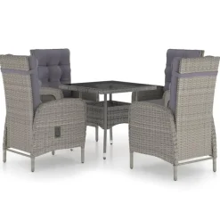 vidaXL - Verstelbaar Tuinset met grijs kussens - Poly rattan en glas - 5 stuks