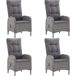 vidaXL - Verstelbaar Tuinset met grijs kussens - Poly rattan en glas - 5 stuks