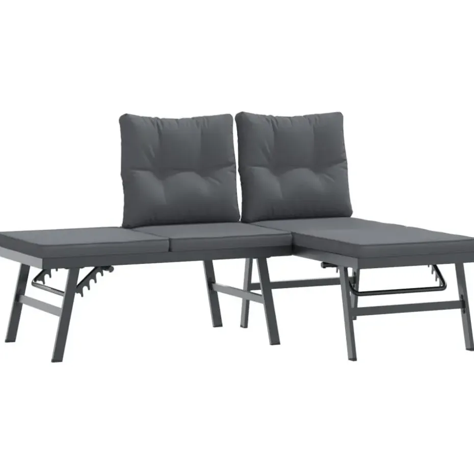 vidaXL - Verstelbare Tuinbanken met kussens zwart - Gepoedercoat staal - 2 stuks