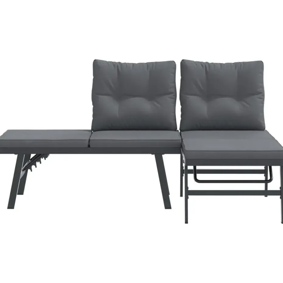 vidaXL - Verstelbare Tuinbanken met kussens zwart - Gepoedercoat staal - 2 stuks