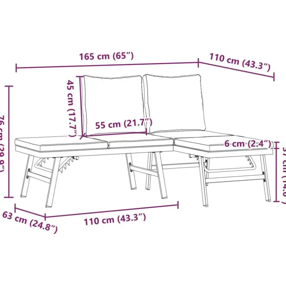 vidaXL - Verstelbare Tuinbanken met kussens zwart - Gepoedercoat staal - 2 stuks
