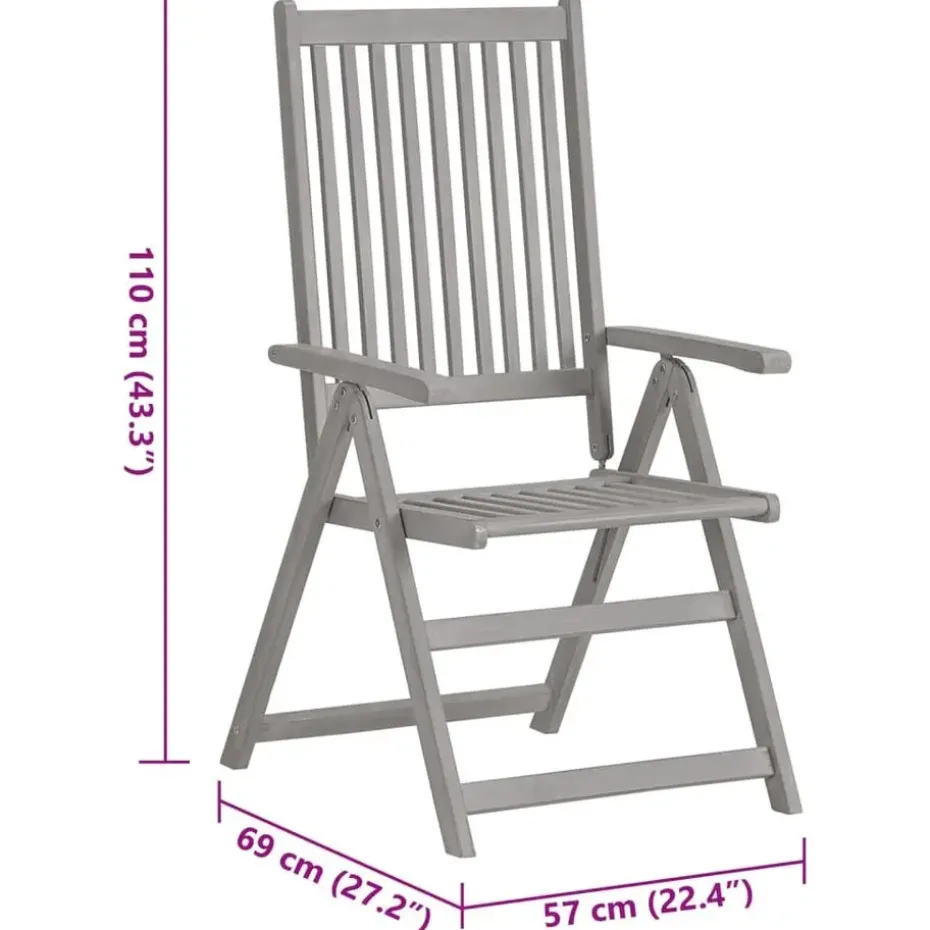 vidaXL - Verstelbare tuinstoelen met kussens - Grijs - Acaciahout - 2 stuks