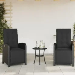 vidaXL - Verstelbare tuinstoelen - Kussens - Zwart - Poly rattan - 2 stuks