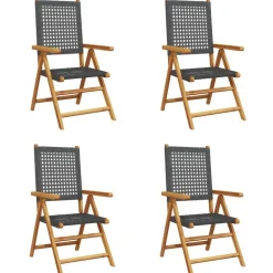 vidaXL - Verstelbare tuinstoelen - Zwart - Poly rattan en hout zwart - 4 stuks