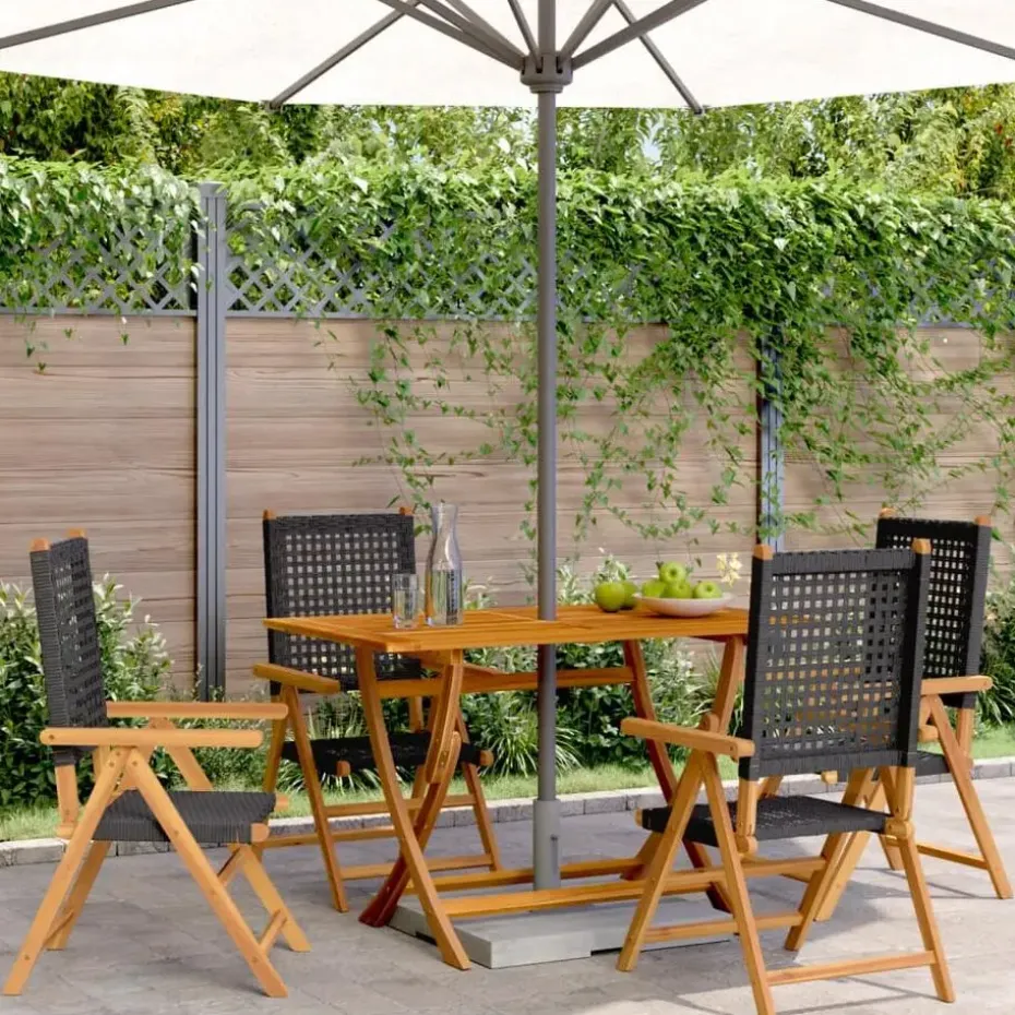 vidaXL - Verstelbare tuinstoelen - Zwart - Poly rattan en hout zwart - 4 stuks