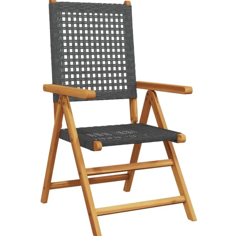 vidaXL - Verstelbare tuinstoelen - Zwart - Poly rattan en hout zwart - 4 stuks