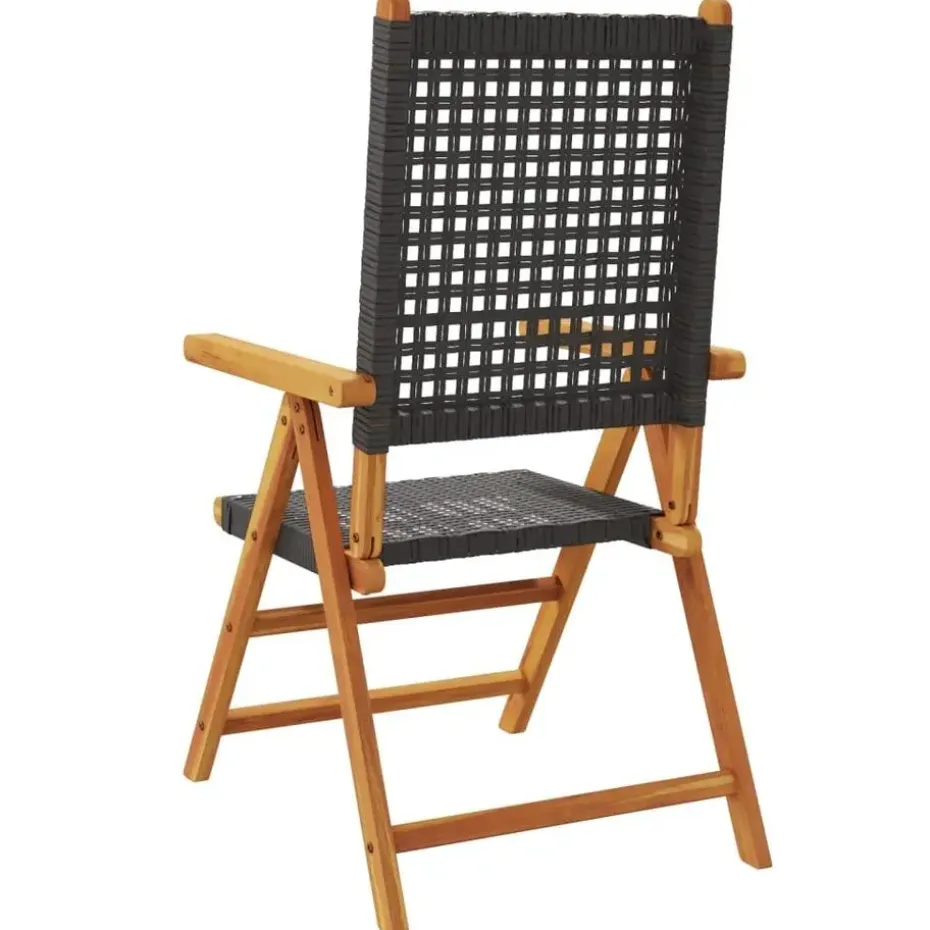 vidaXL - Verstelbare tuinstoelen - Zwart - Poly rattan en hout zwart - 4 stuks