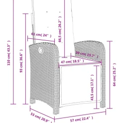 vidaXL - Verstelbare tuinstoelen - Voetensteun - Grijs - Poly rattan - 2 stuks