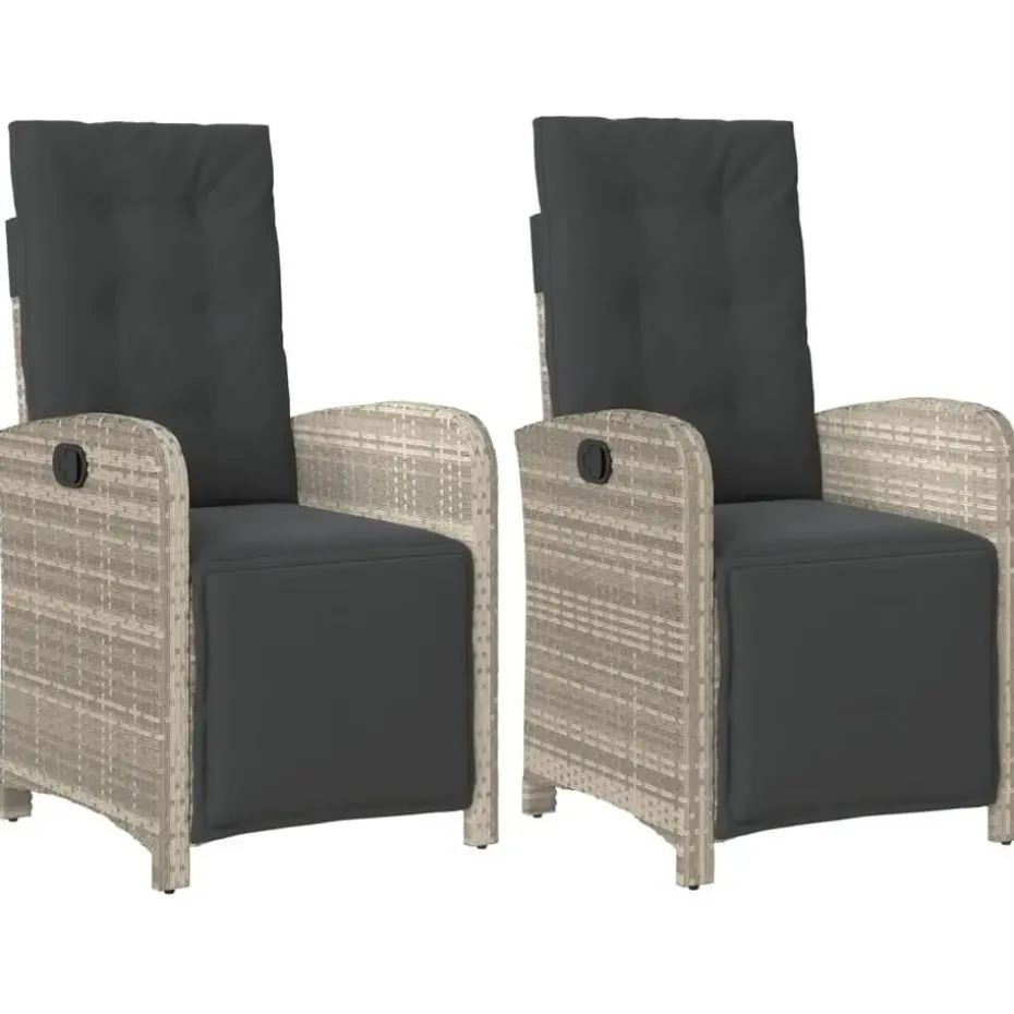 vidaXL - Verstelbare tuinstoelen en voetensteun - Grijs - Poly rattan - 2 stuks