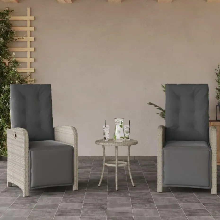 vidaXL - Verstelbare tuinstoelen en voetensteun - Grijs - Poly rattan - 2 stuks