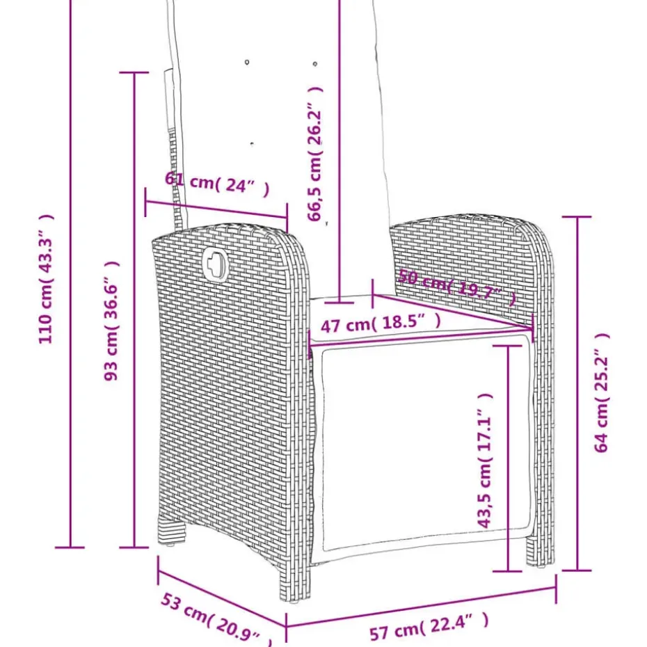 vidaXL - Verstelbare tuinstoelen en voetensteun - Grijs - Poly rattan - 2 stuks