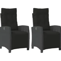 vidaXL - Verstelbare tuinstoelen met voetensteun - Zwart - Poly rattan - 2 stuks
