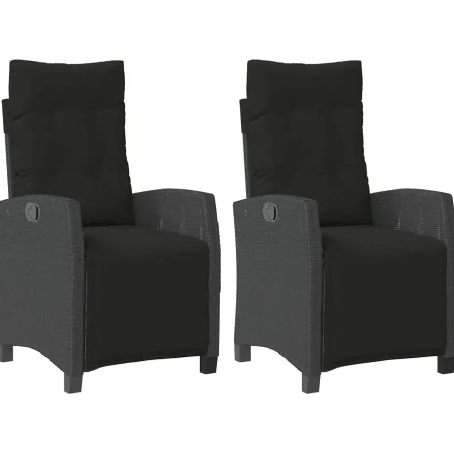 vidaXL - Verstelbare tuinstoelen met voetensteun - Zwart - Poly rattan - 2 stuks
