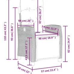 vidaXL - Verstelbare tuinstoelen met voetensteun - Zwart - Poly rattan - 2 stuks