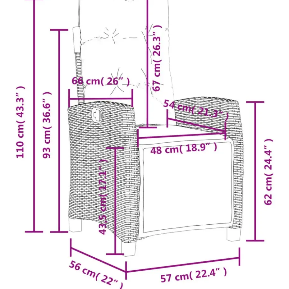 vidaXL - Verstelbare tuinstoelen met voetensteun - Zwart - Poly rattan - 2 stuks