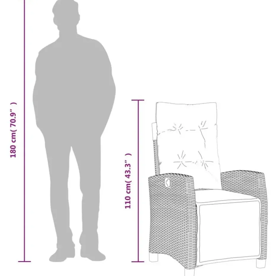 vidaXL - Verstelbare tuinstoelen met voetensteun - Zwart - Poly rattan - 2 stuks