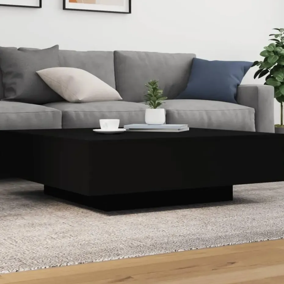 vidaXL - Vierkante salontafel met LED - Zwart - Bewerkt hout - 100x100x31 cm